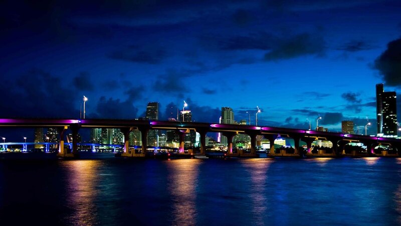 Bridge over Water at Night — Blue, Dark