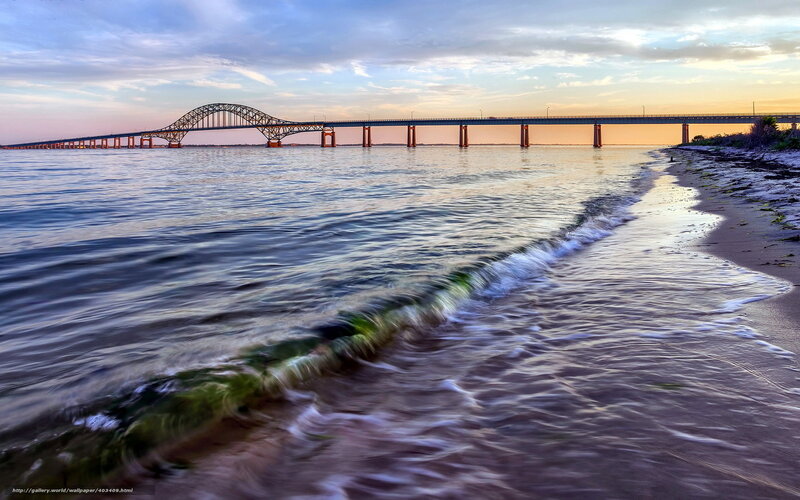 Bridge over Water at Sunset — Blue, Serene, Photograph