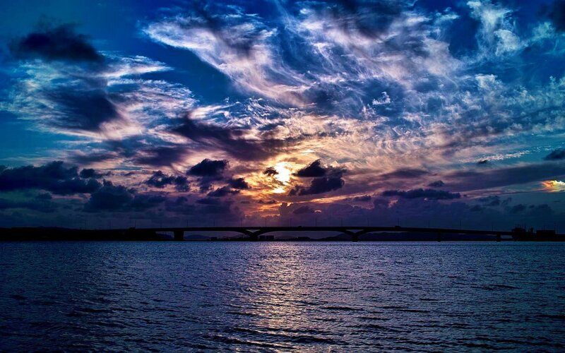 Bridge over Water at Sunset — Blue