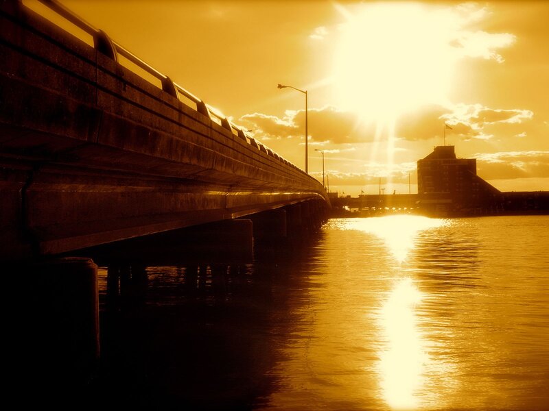 Bridge over Water at Sunset — Gold, Dramatic