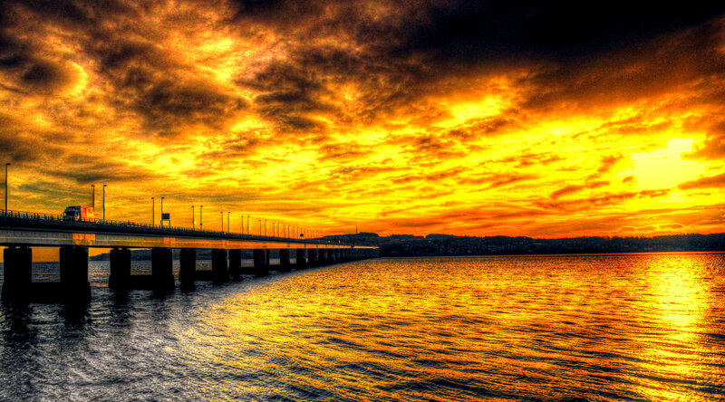 Bridge over Water at Sunset — Orange