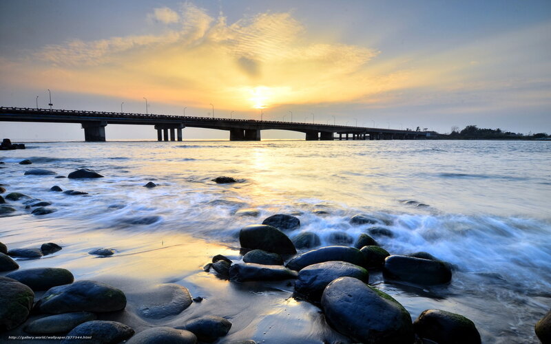 Bridge over Water at Sunset — Yellow