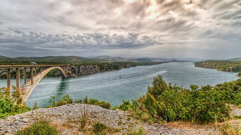 Bridge over Waterway — Blue, Dramatic