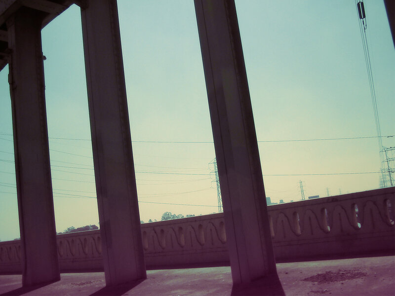 Bridge pillars and power lines