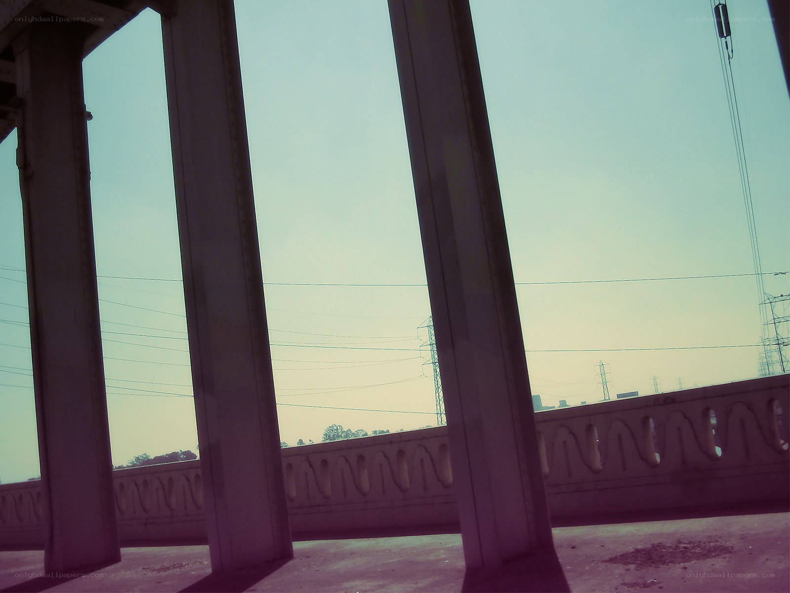 Bridge pillars and power lines