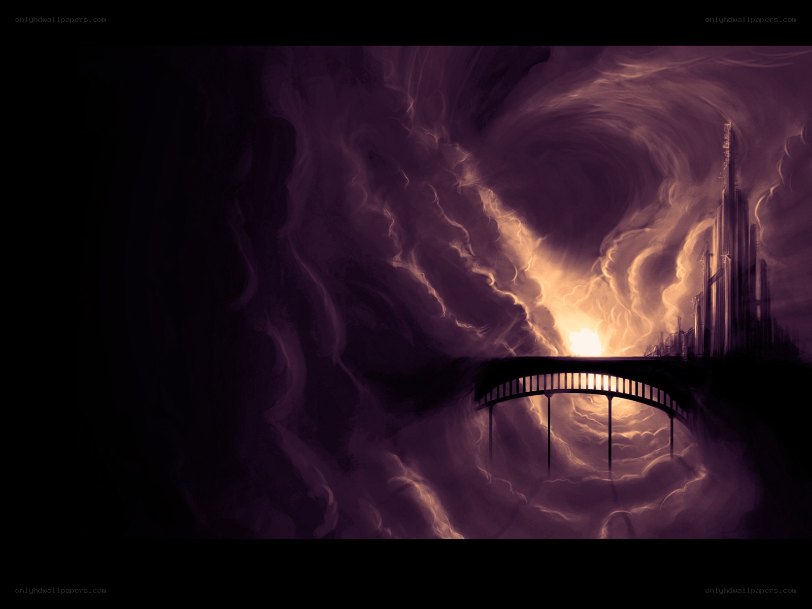 Bridge to a glowing city