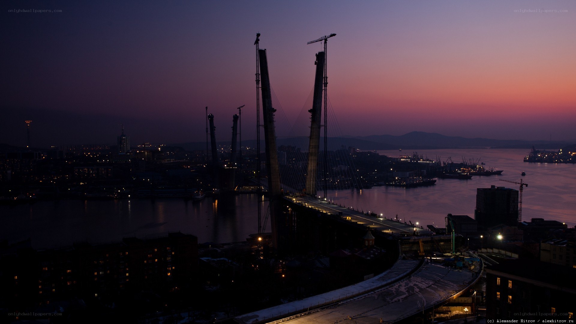 Bridge under construction at dusk