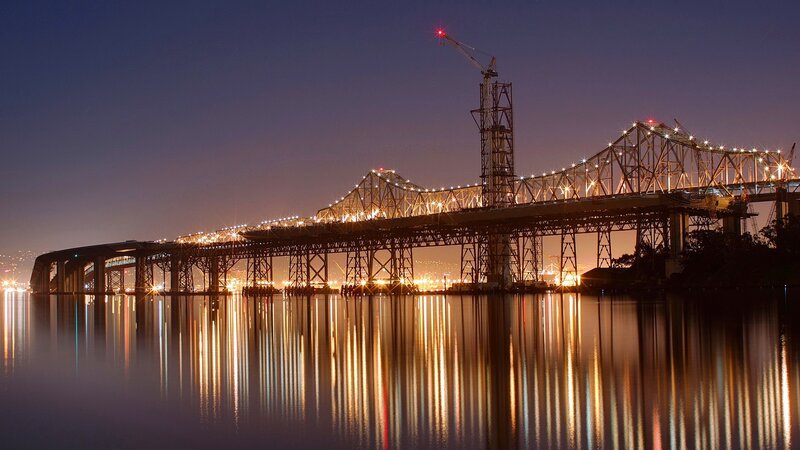Bridge under construction at night