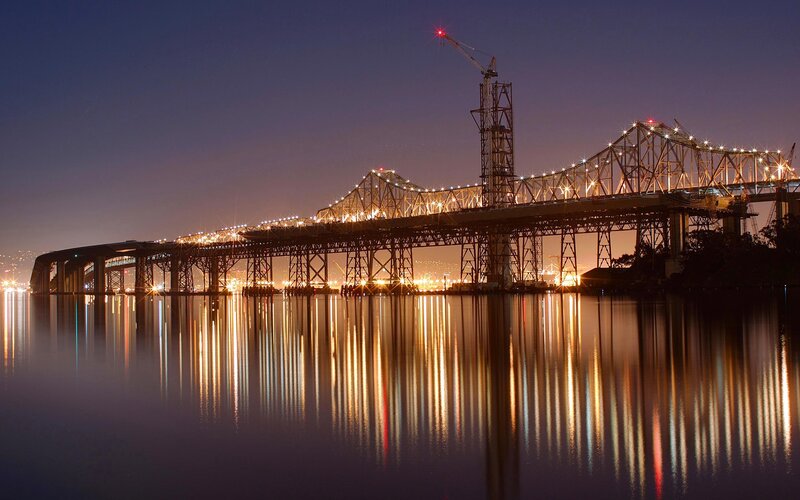 Bridge under Construction — Blue, Dramatic, Night