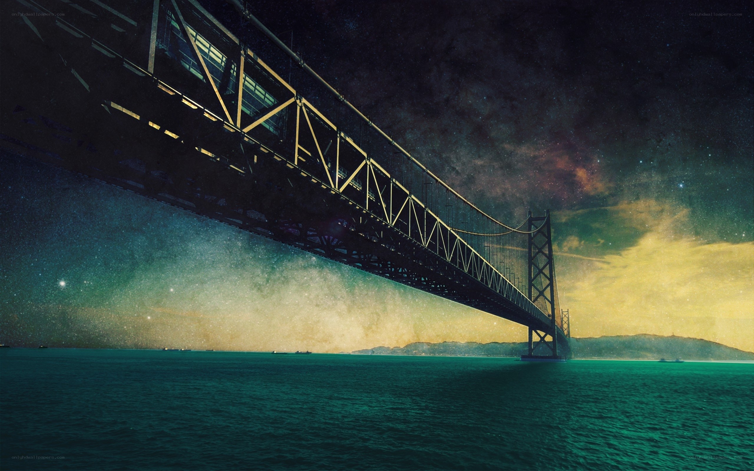 Bridge under starry sky