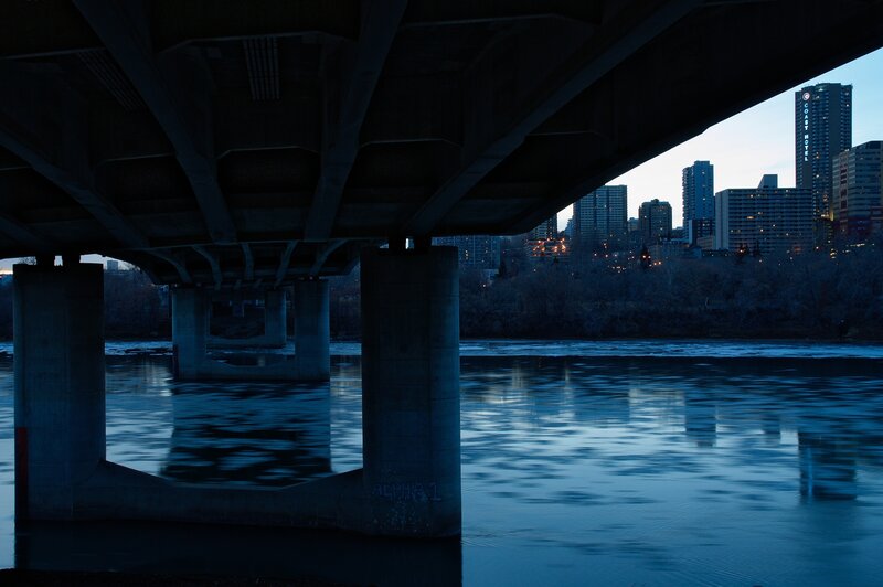 Bridge underpass at dusk