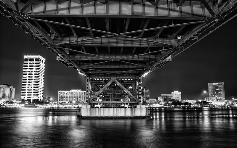 Bridge Understructure at Night — Black, Dramatic