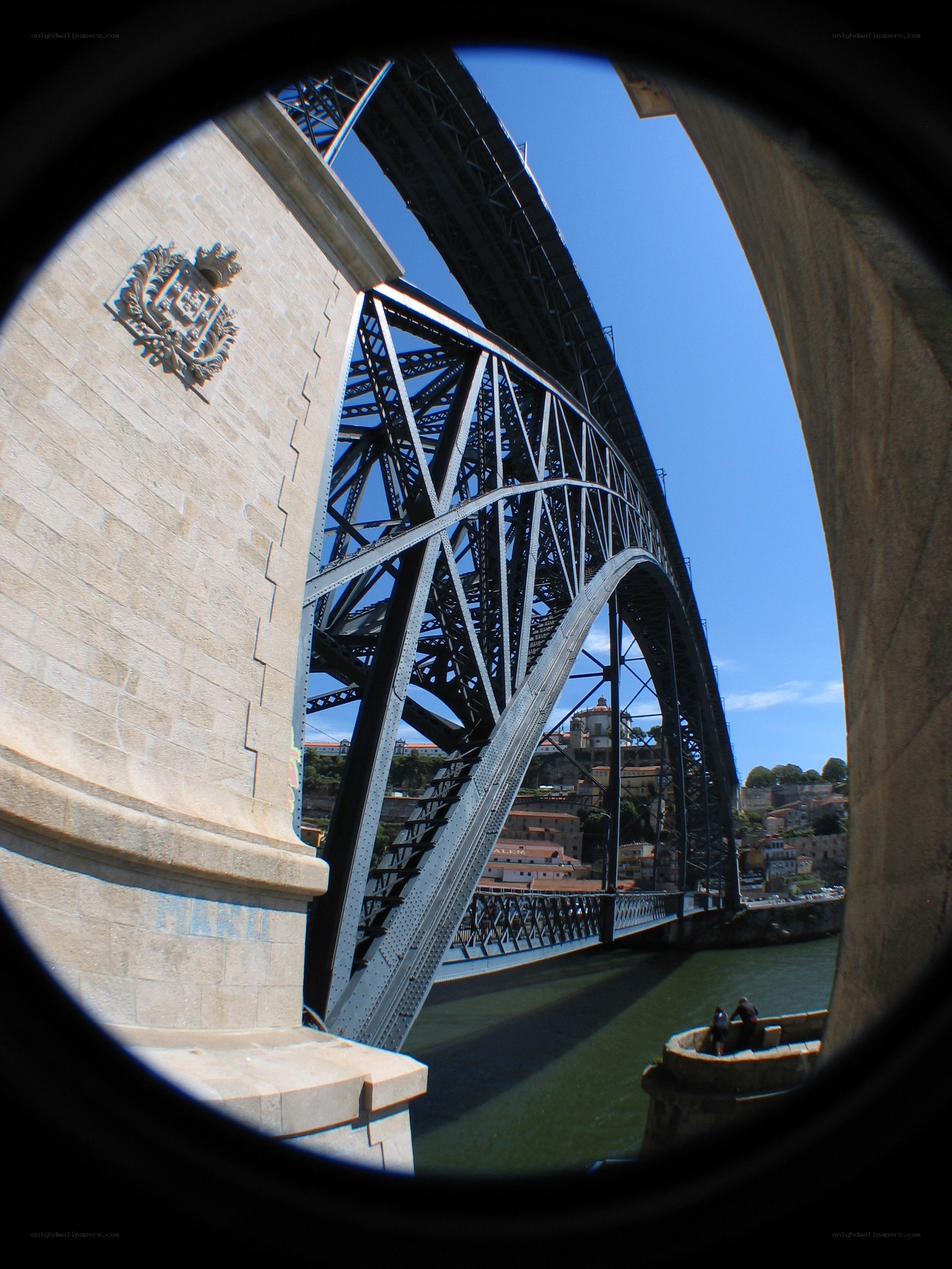 Bridge view through a porthole