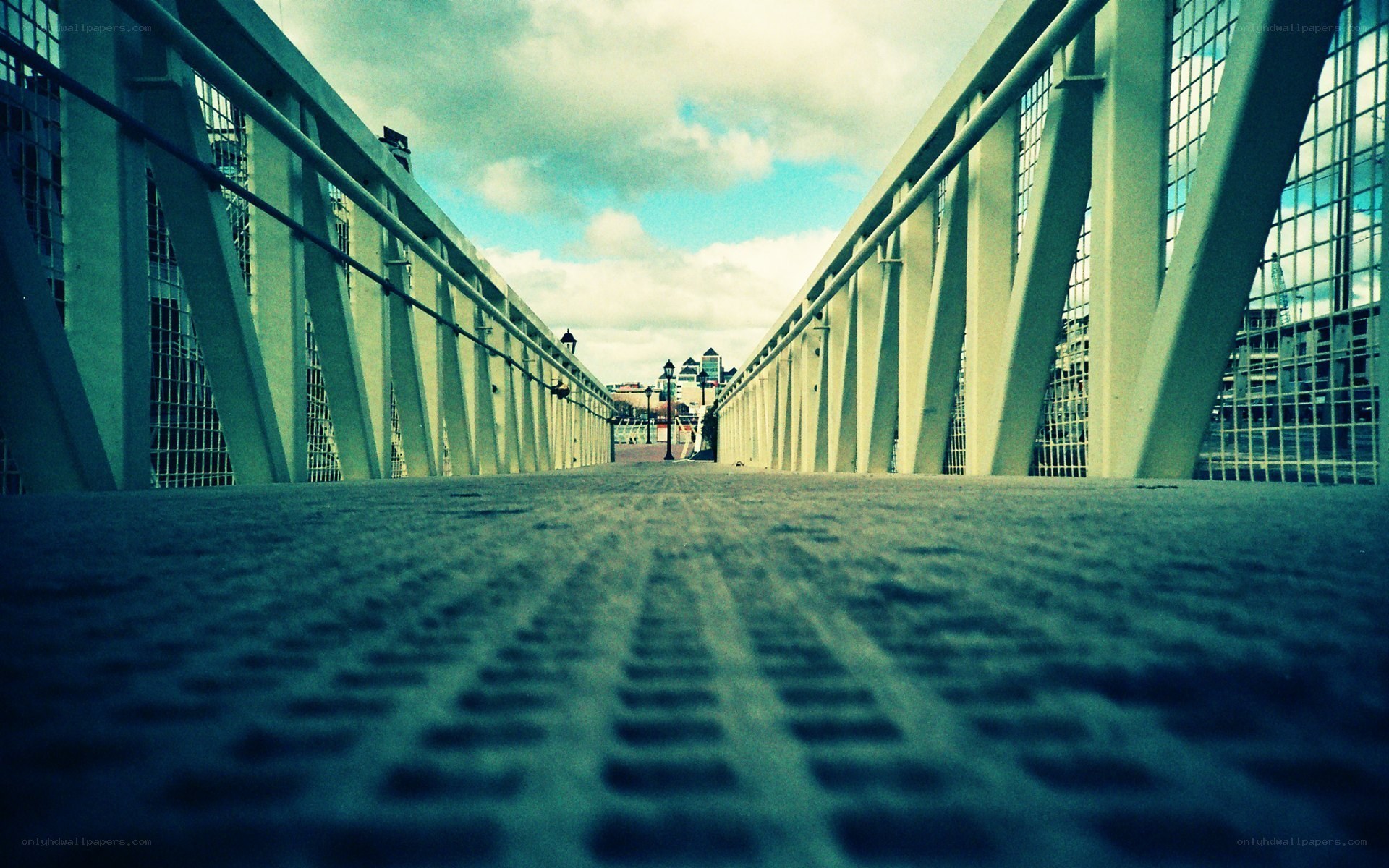 Bridge walkway with city view