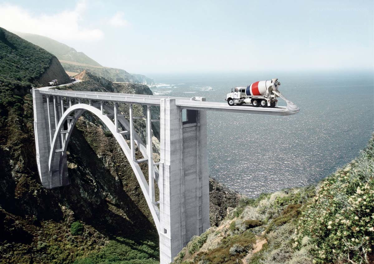 Bridge with cement truck