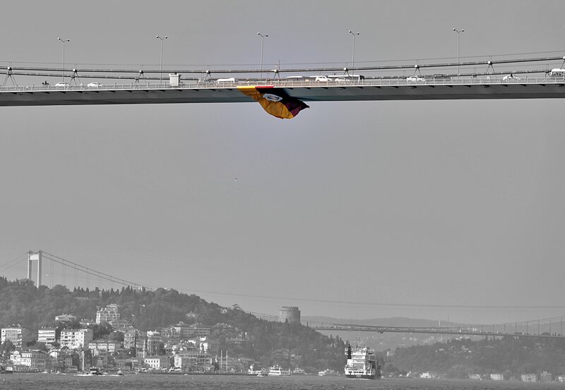 Bridge with flag hanging