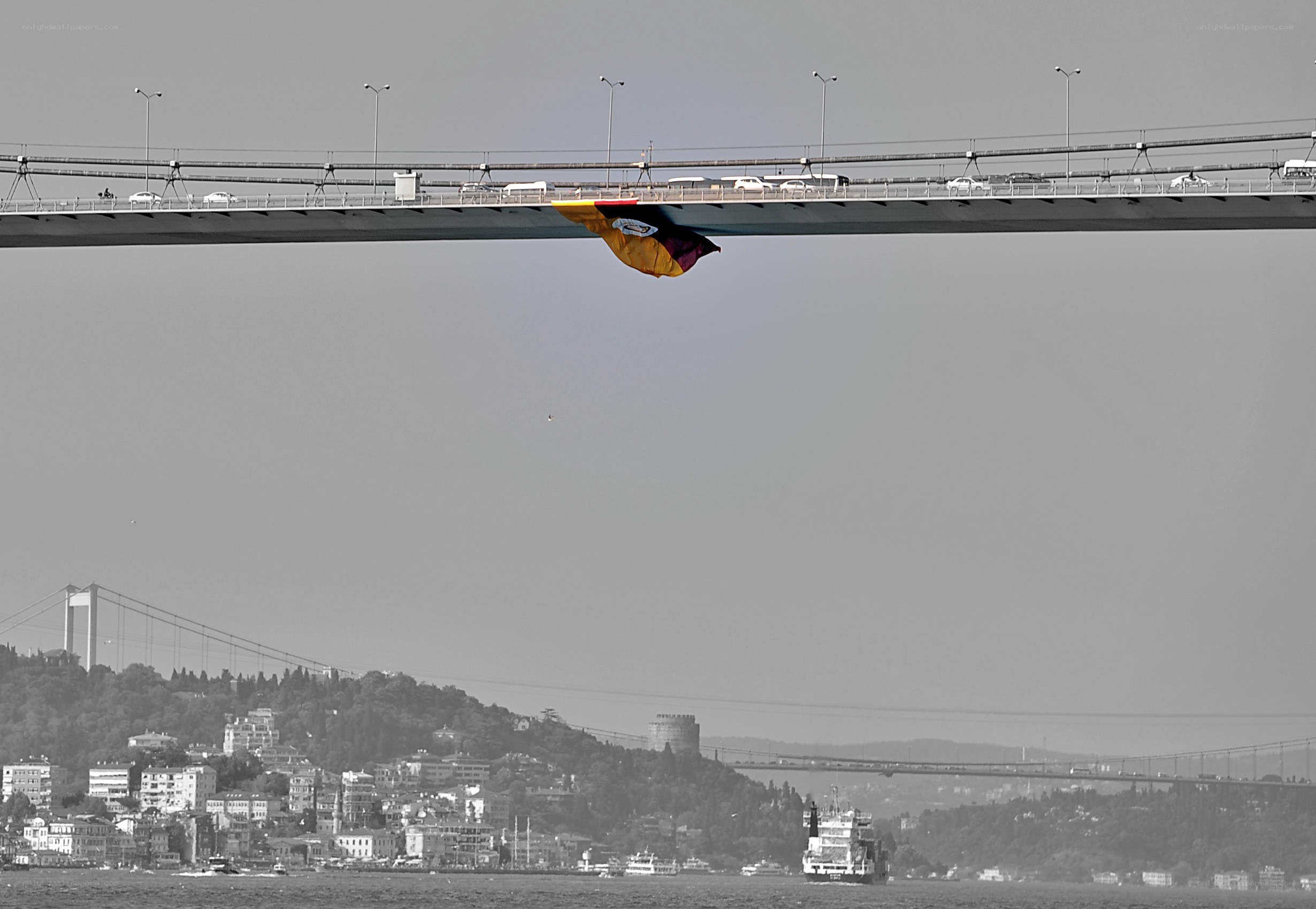 Bridge with flag hanging