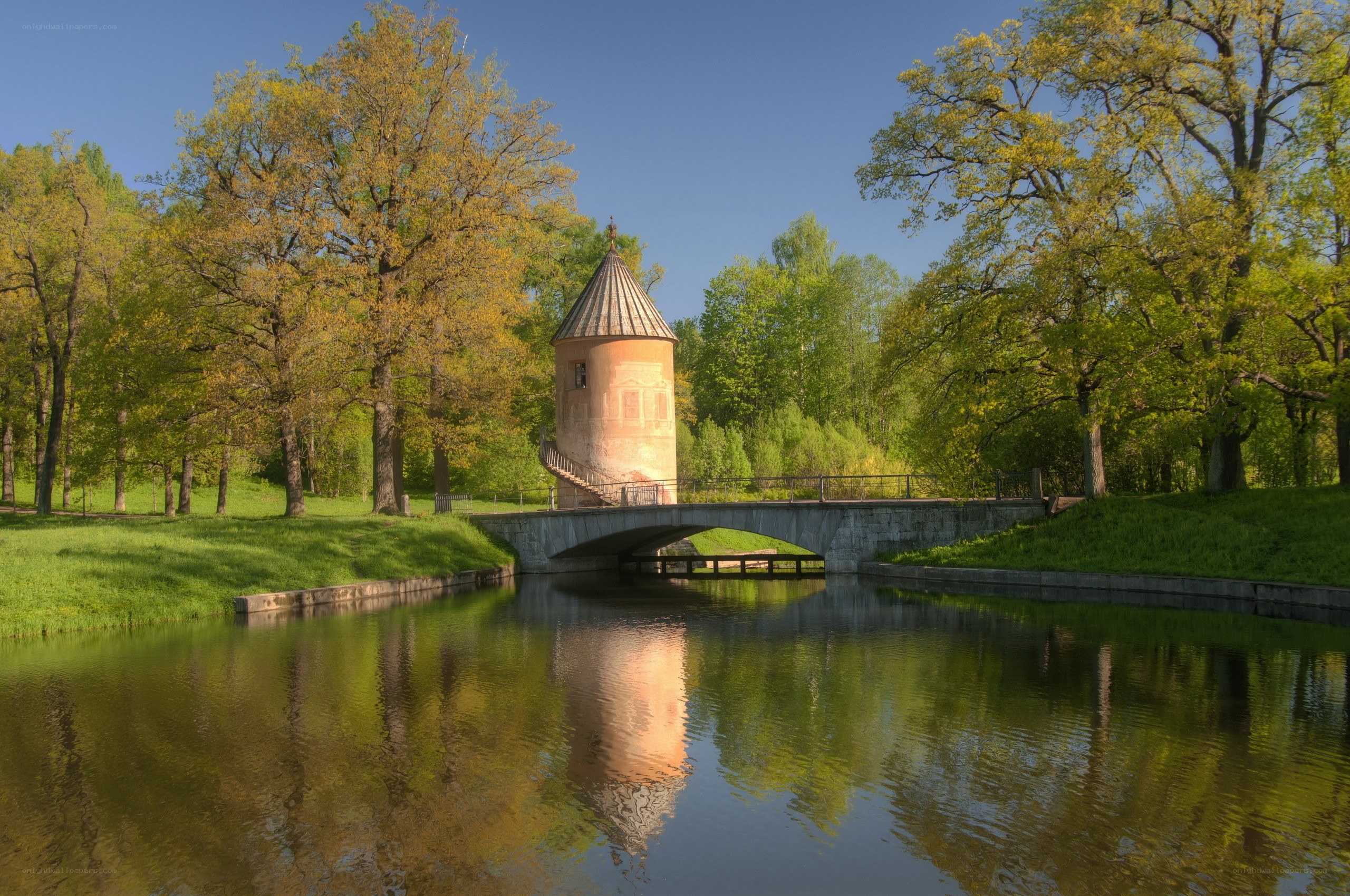 Bridge with tower in park