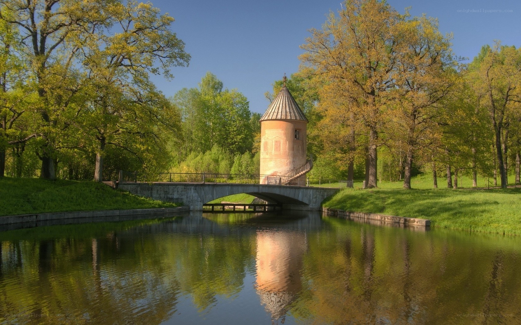 Bridge with tower in park