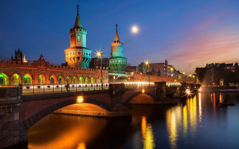 Bridge with Towers at Night — Blue