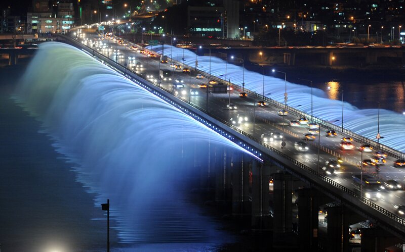 Bridge with Water Fountains