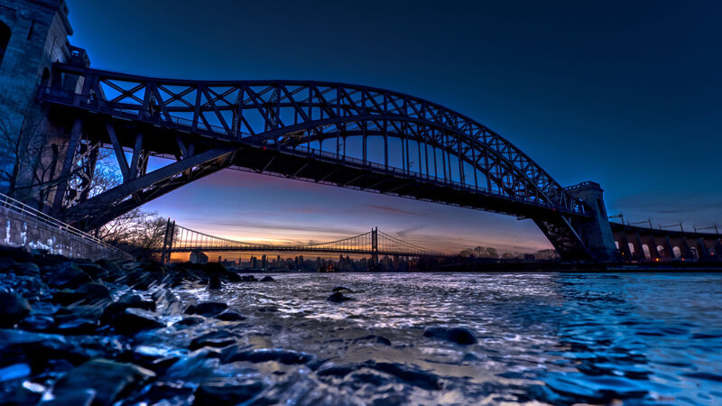 Bridges over River at Dusk