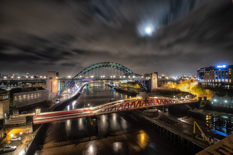 Bridges over River at Night — Black