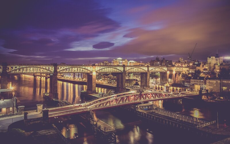 Bridges over River at Night