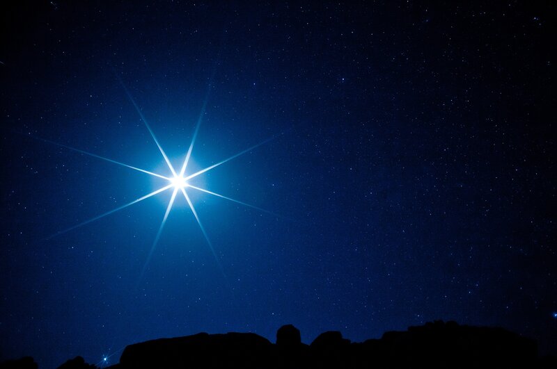 Bright Star in Night Sky — Blue, Serene