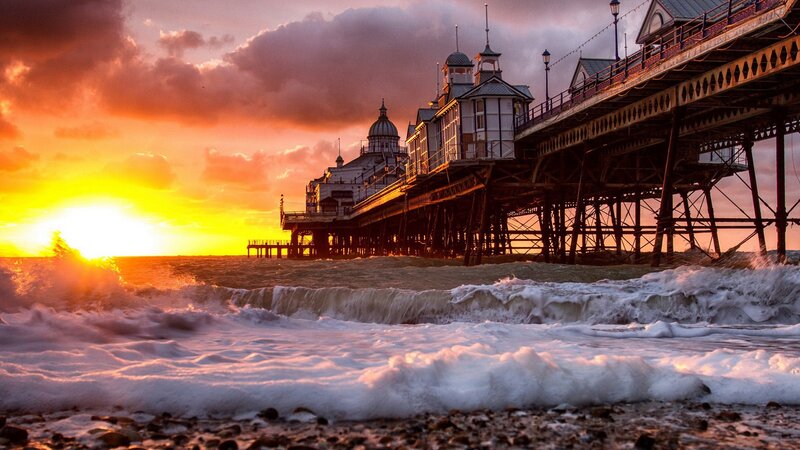 Brighton Pier at Sunset — Orange, Dramatic, Photograph