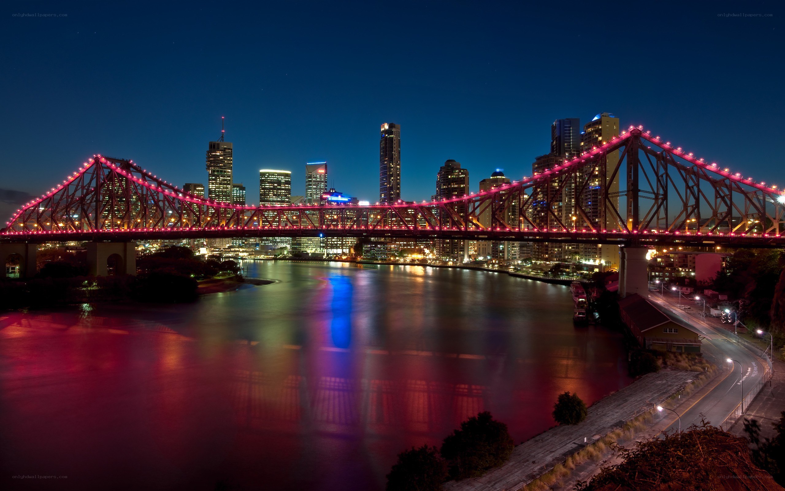 Brisbane at night with bridge lights