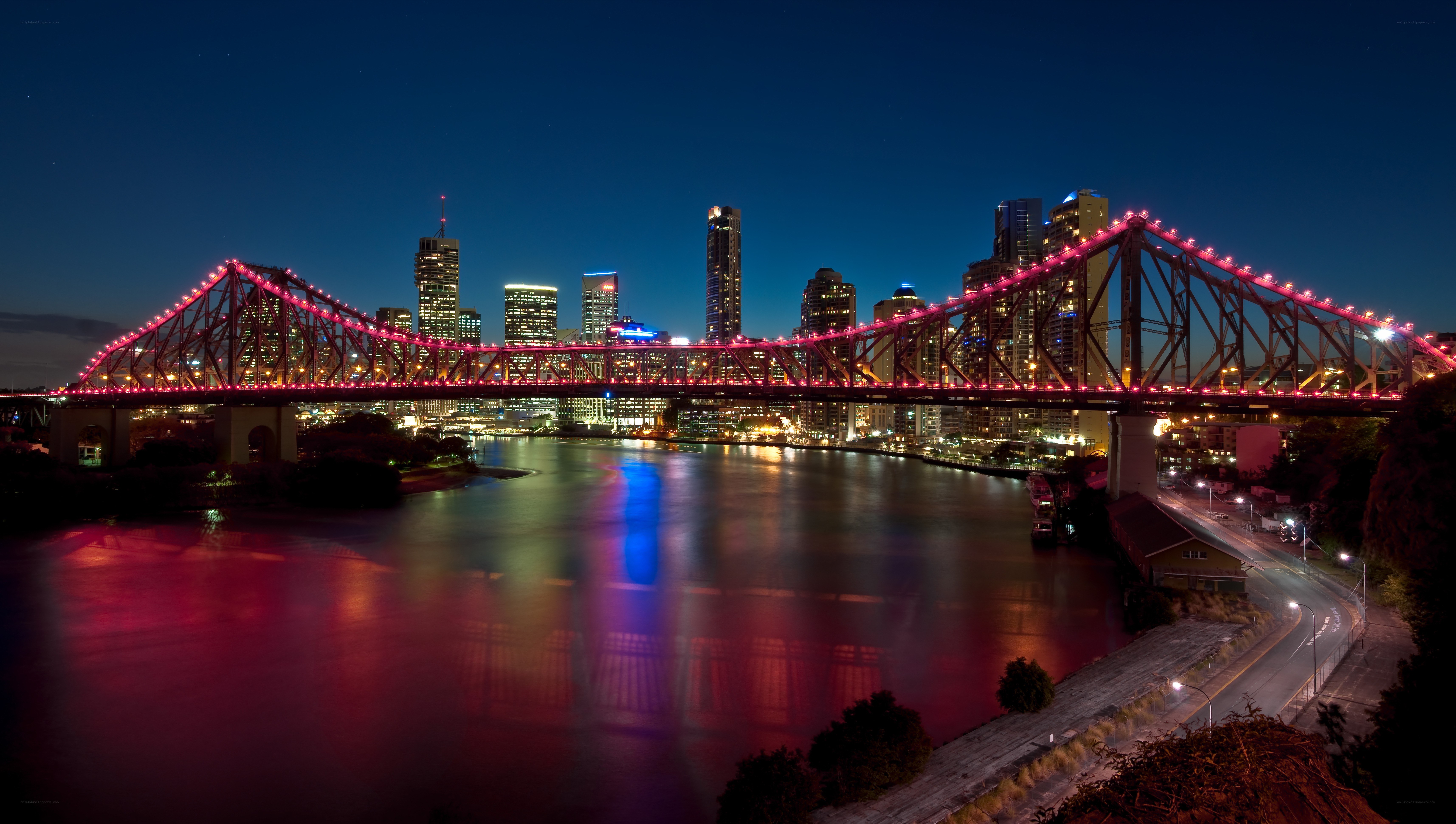 Brisbane at night with bridge lights