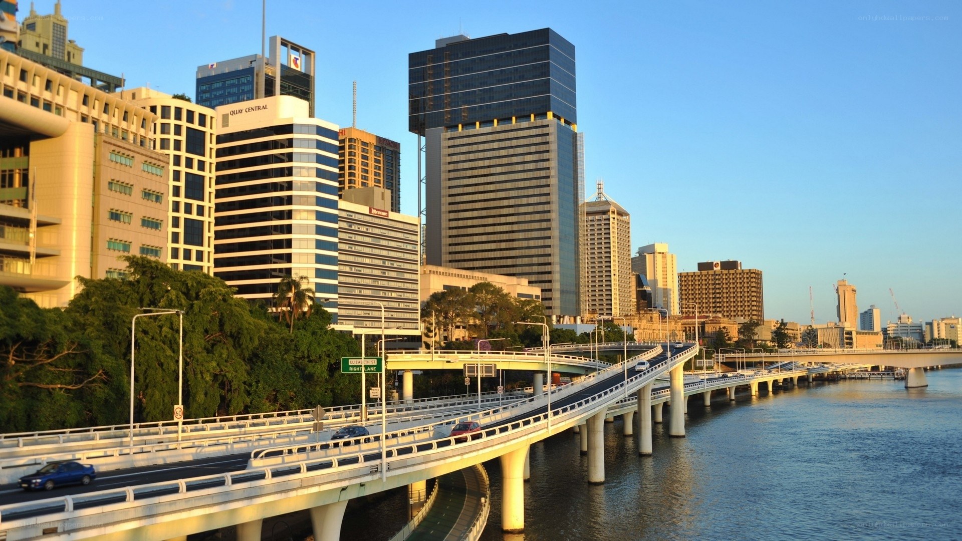 Brisbane city skyline at sunset