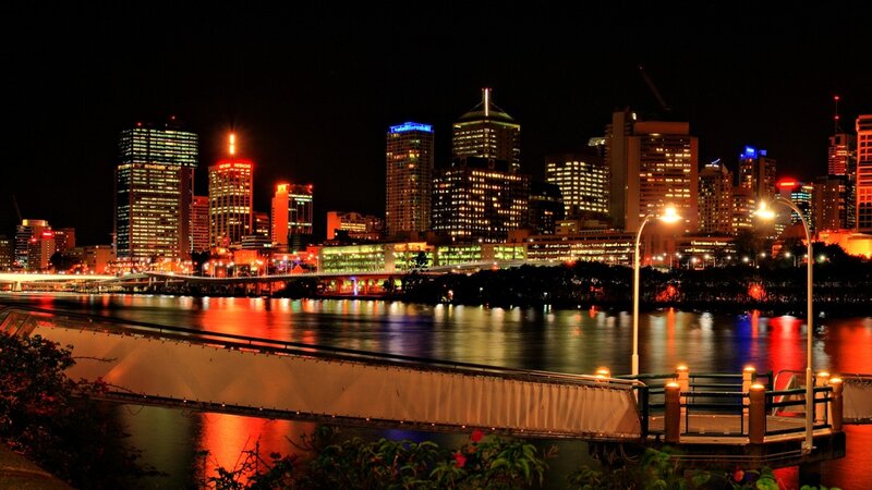 Brisbane City Skyline — Black, Dramatic, Night, Photograph, River
