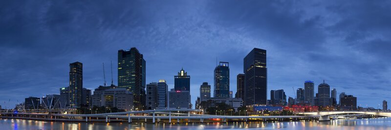 Brisbane City Skyline — Blue, Calm, Night