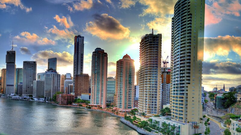 Brisbane City Skyline — Blue, Dramatic, Sunset, Photograph