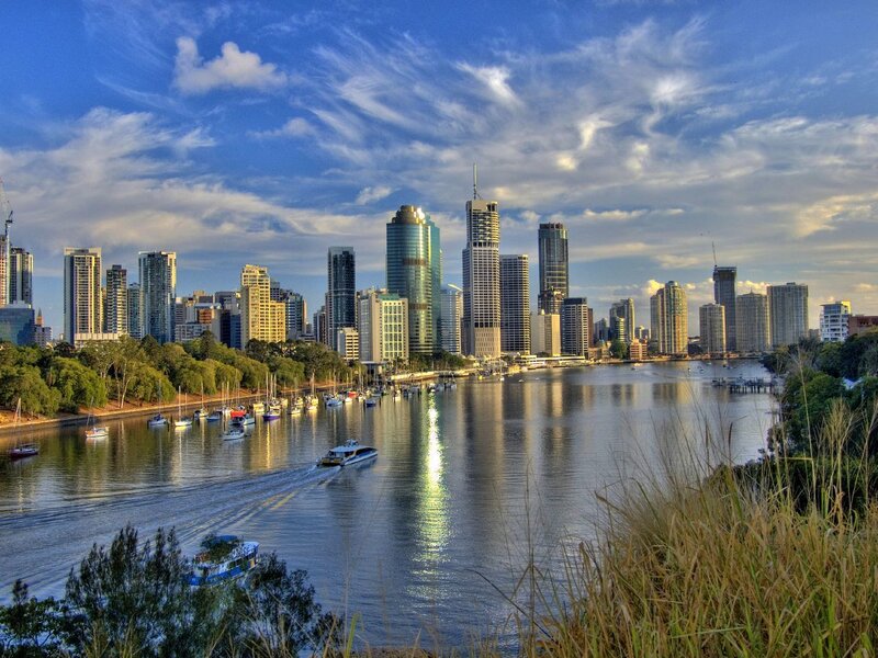 Brisbane City Skyline — Blue, Serene, Afternoon, Photograph, River