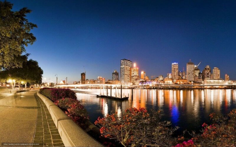 Brisbane City Skyline — Blue, Serene, Night