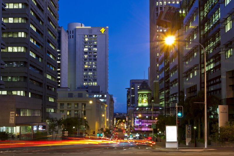 Brisbane city street at dusk