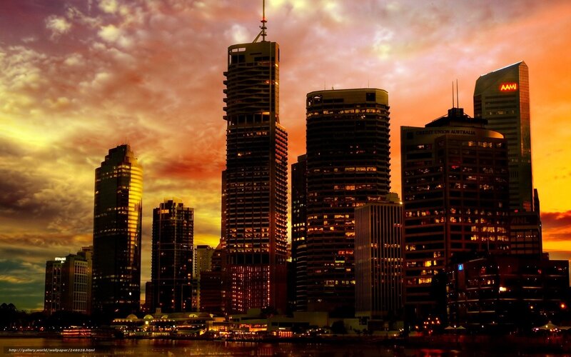 Brisbane Skyline at Dusk — Orange, Dramatic