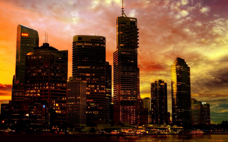 Brisbane Skyline at Sunset — Orange