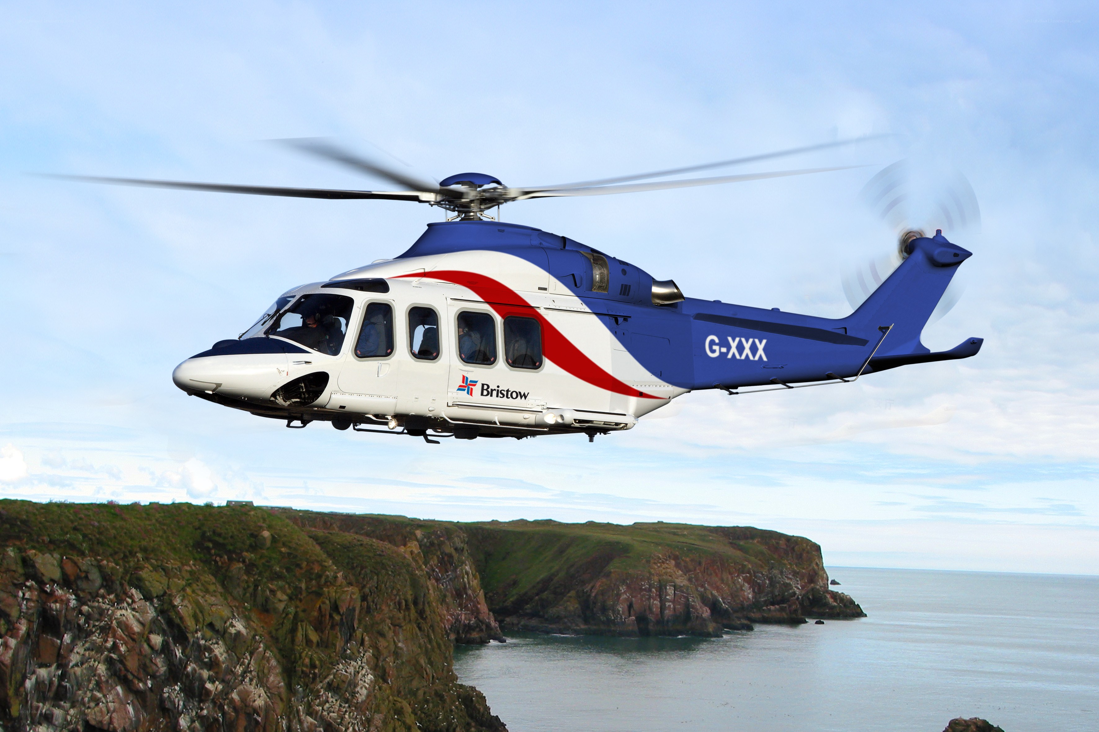 Bristow helicopter over cliffs