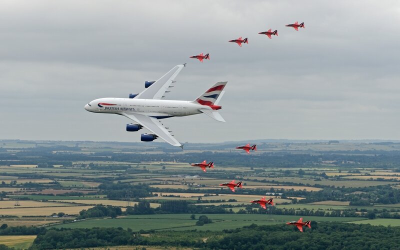 British Airways A380 with Red Arrows