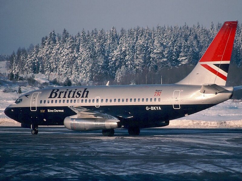 British Airways Boeing 737 on snowy runway
