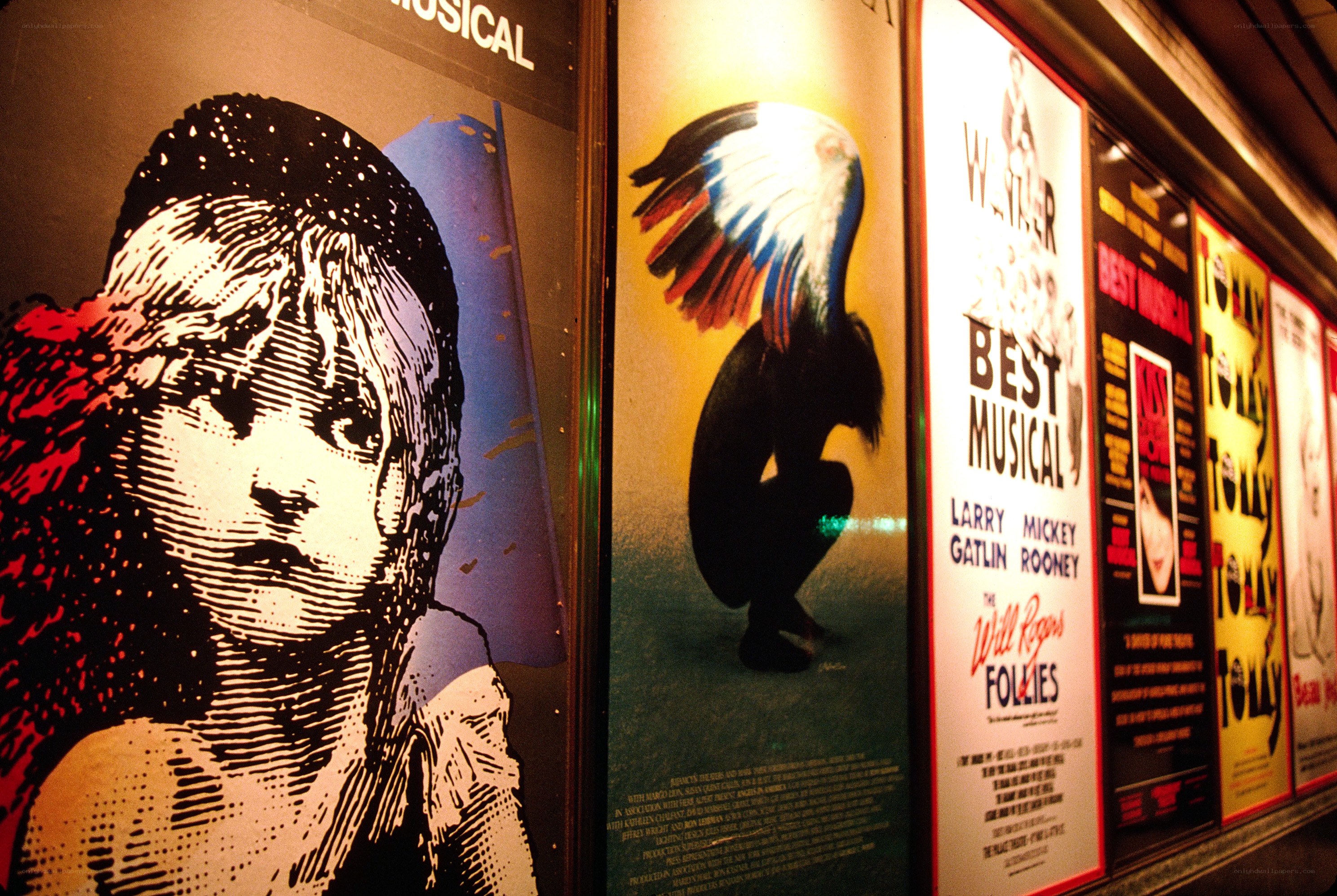 Broadway show posters in hallway