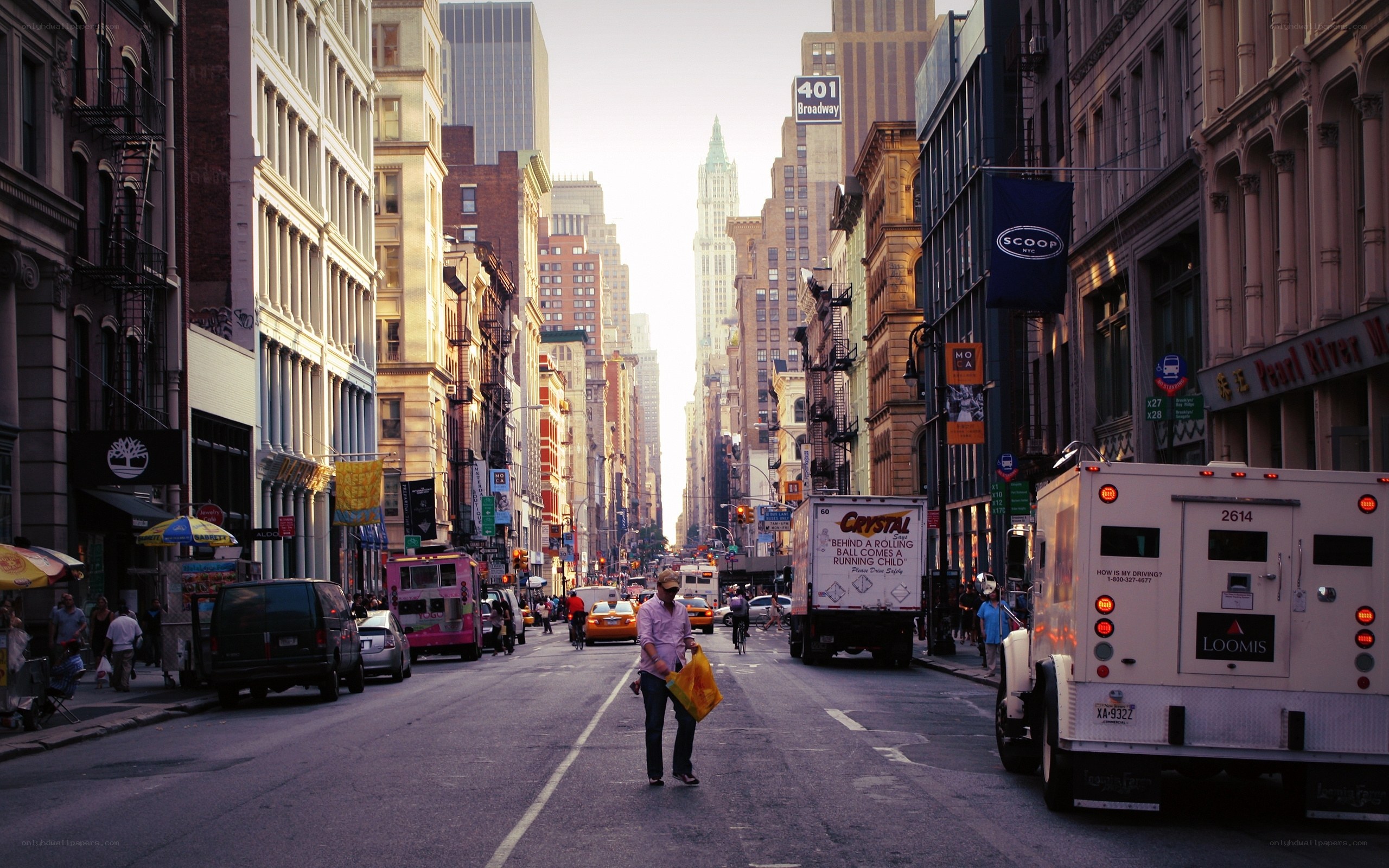 Broadway street scene at sunset