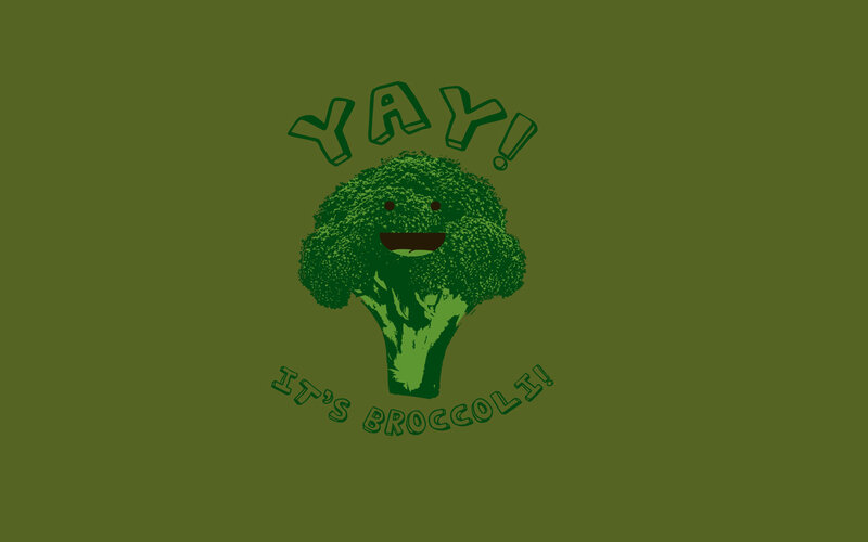 Broccoli character with text