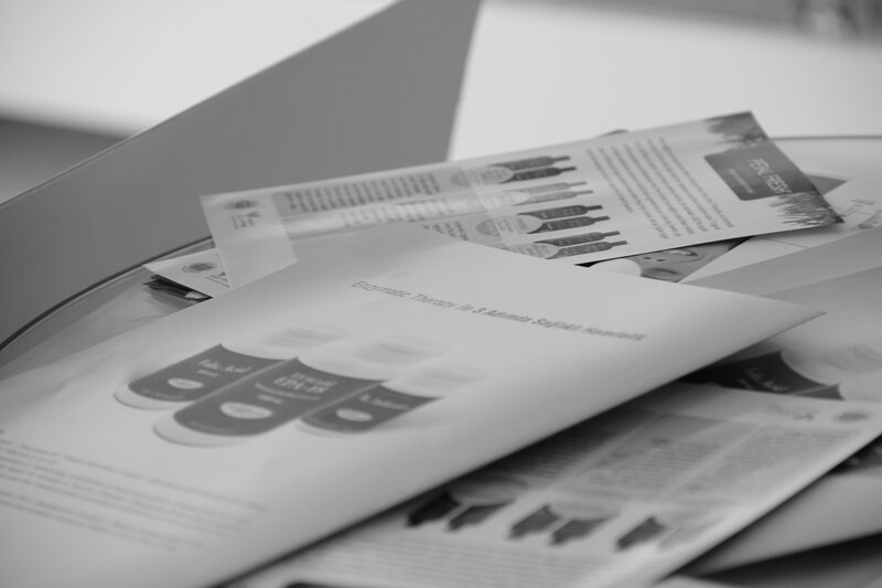 brochures on a table