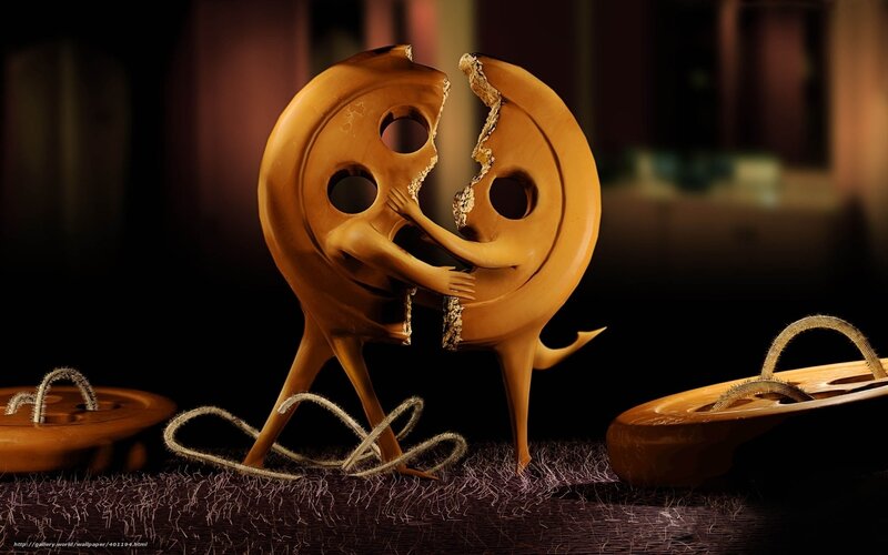Broken button figures embrace