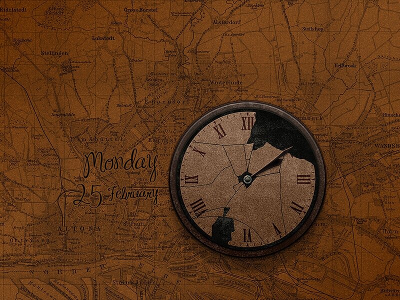broken clock on old map